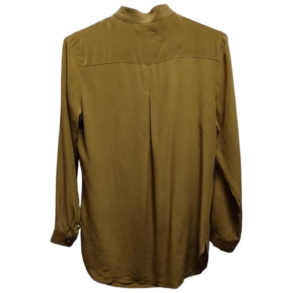 LANDS’ END OLIVE GREEN SILK POPOVER BLOUSE IN 10 p - Picture 3 of 7